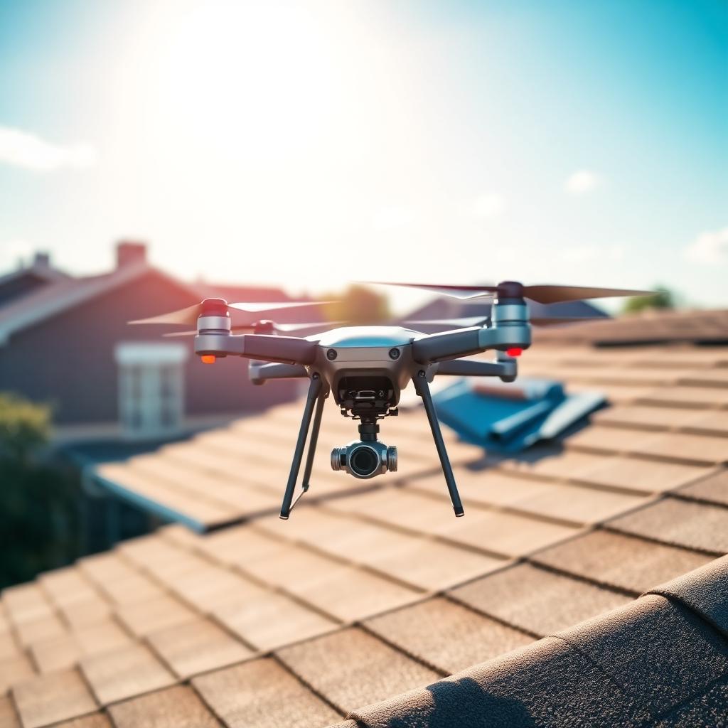 Aerial drone inspecting a residential roof