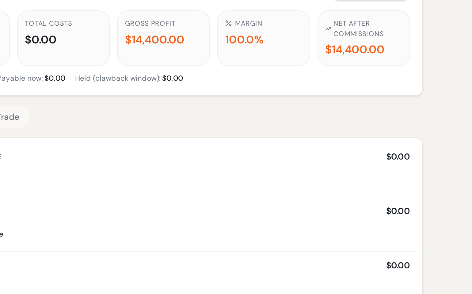 Job financial worksheet showing job value, costs, gross profit and margin